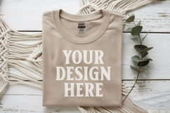 Sand Gildan 5000 Flat Lay Tshirt Mockup, G5000 mockups Product Image 1