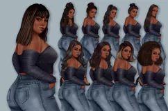 African American Plus size girl clipart, Denim fashion girl Product Image 9