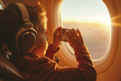 Kid Looks at Airplane Window Background Wallpaper Product Image 1