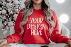 Christmas Gildan 18000 Red Crewneck Sweatshirt Mockup Product Image 1