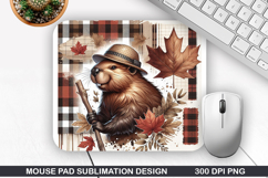 Beaver Mouse Pad Sublimation, Autumn Mouse Pad PNG Design Product Image 1