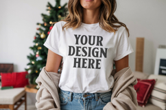 Christmas Bella Canvas 3001 White Shirt Mockup ,Trandy mock Product Image 1