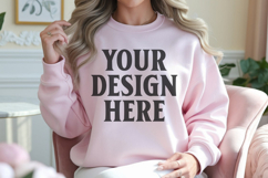 Gildan 18000 Light Pink Mockup , Crewneck Sweatshirt Boho Product Image 1