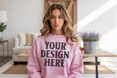 Light Pink Gildan 18000 Crewnwck Sweatshirt Mockup, gildan Product Image 1