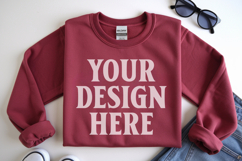 Scarlet Red Gildan 18000 Folded Flat Lay Mockups Product Image 1