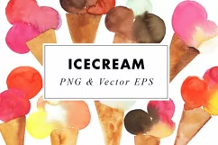 Watercolor Ice Cream Sublimation Clipart in PNG & Vector EPS Product Image 1