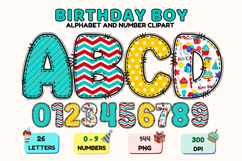 Birthday Boy Alphabet, birthday boy letters doodle clipart Product Image 1