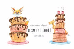 Watercolor cute fox clipart. Cake illustration in png format Product Image 1