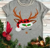 Reindeer SVG - Christmas Deer SVG Plaid Santa Hat Antlers Product Image 3