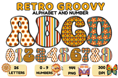 Retro Groovy Alphabert PNG 70s Numbers &amp; Letters 300 DPI Product Image 1