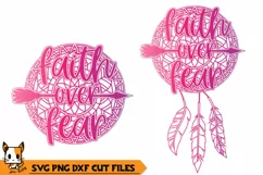 Faith Over Fear Boho Dreamcatcher - Mandala SVG PNG DXF Product Image 1