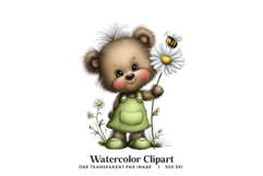 Cute Daisy Bear Watercolor Clipart Product Image 1