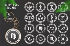 24 Zodiac Symbols. Low and High Zodiac Circles. Round Stamps Product Image 1