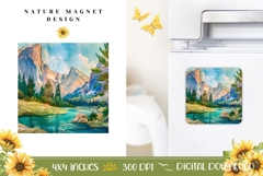 Nature Fridge Magnet PNG, Mountain Lake Magnet Design Product Image 1