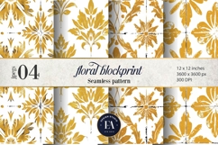 Gold Retro Floral Block Print | Geometric Floral Pattern Product Image 1