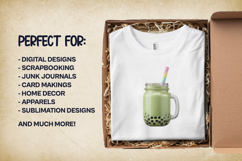 Matcha Boba Bubble Tea Clipart Bundle 4 PNG Product Image 2