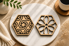 Hexagon Geometric Coaster Laser Cut Files Product Image 1