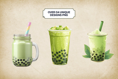 Matcha Boba Bubble Tea Clipart Bundle 4 PNG Product Image 3