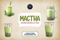 Matcha Boba Bubble Tea Clipart Bundle 4 PNG Product Image 1