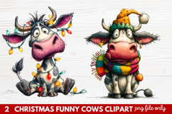 Funny Christmas Cows Clipart | Cute Holiday Farm Animal Product Image 1