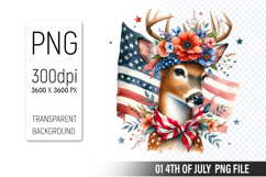 4th of July Deer Clipart PNG, Animal illustration for crafts Product Image 1