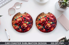 Roses Car Coaster Sublimation| Christmas Coaster PNG Design Product Image 1