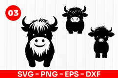 Cute Highland Cow Cartoon Farm Animal SVG PNG Product Image 1