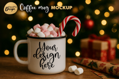 Vintage Christmas Mug Mockup | Holiday Enamel Cup with Gifts Product Image 1