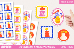Retro Flowers Sticker Sheets | Floral Stamp Planner Sticker Product Image 1