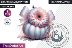 Floral Dreamy Pastel coquette pumpkin with bow PNG Clipart Product Image 1