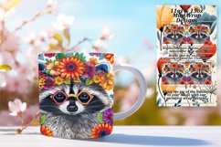 Mug Wrap: Colorful Raccoon &amp; Flower Sublimation Product Image 1