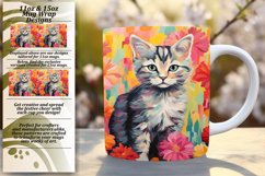 Kitty and Floral Mug Wrap Sublimation Art Product Image 1