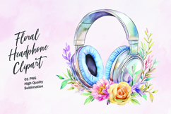 Floral headphone watercolor clipart Product Image 1