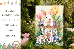 Happy Easter Garden Flag PNG, Watercolor Easter Bunny PNG Product Image 1