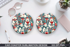 Cute Polar Bear Christmas Car Coaster Sublimation Design Product Image 1
