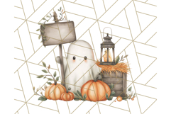 Watercolor Halloween Cottage Clipart, Ghosts &amp; Pumpkins Png Product Image 5