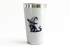 Black Cat Witch Hat Skulls Flowers Halloween PNG Product Image 3