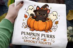 Pumpkin Purrs and Spooky Nights Halloween Cat Sublimation Product Image 1