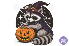 Vintage Funny Sarcastic Feral Witch Raccoon Halloween PNG Product Image 1