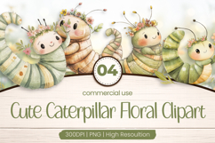 Cute Caterpillar Floral Clipart PNG Product Image 1