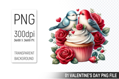 Cupcake With Bird, Valentine&#039;s Digital Clipart PNG File Product Image 1