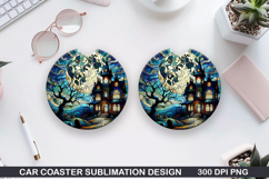 Mansion Car Coaster Sublimation |Halloween Coaster PNG Product Image 1