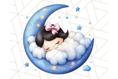 Sleeping Baby on Moon PNG, Cute Night Sky Baby Clipart Png Product Image 4