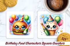 Birthday Food Square Coaster PNG 4x4, Sublimation Design. Product Image 1