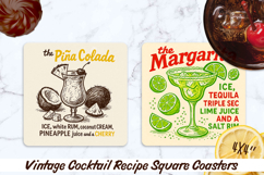 Vintage Cocktail Recipe square coasters. Sublimation PNG. Product Image 1
