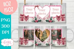 Pink Christmas photo mug wrap PNG Sublimation, festive mug Product Image 1
