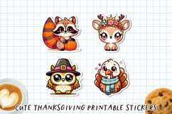 Cute Kawaii Thanksgiving Stickers | Fall Sticker Sheet PNG Product Image 1