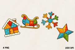 Patchwork Christmas Clipart | Cute Holiday PNG Product Image 1