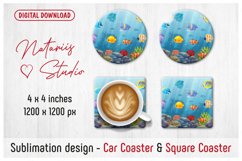 3 Sea Fishes Designs. Coaster Sublimation Template. Product Image 2