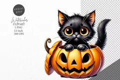 Halloween clipart, Black cat clipart, Autumn clipart Product Image 1